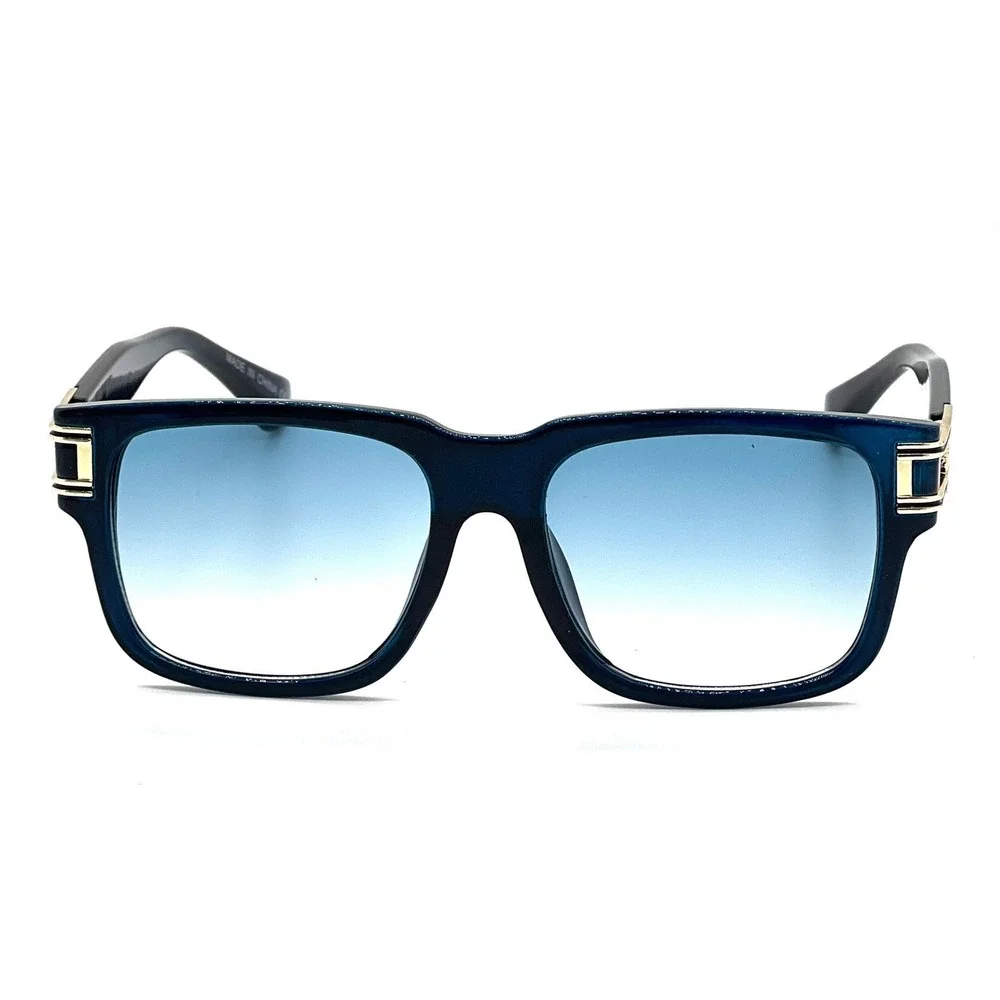 Square Blue Sunglasses Gold Accent Modern Fashion Shades Driving Beach Style New